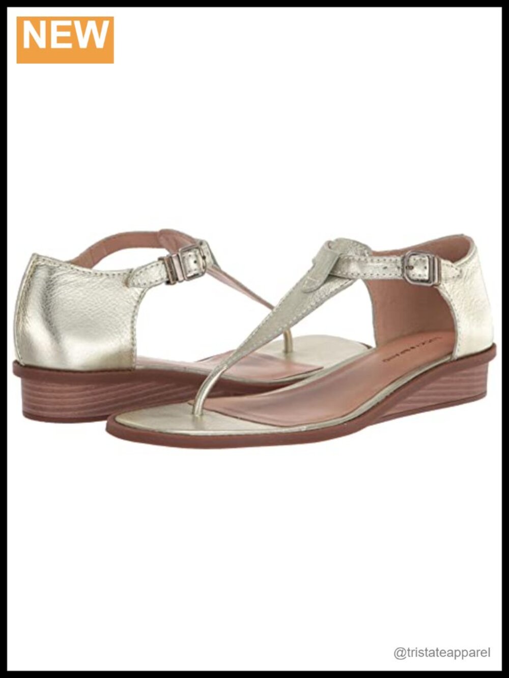 Leather Wedge Sandals with Buckle Closure and T-Strap Design